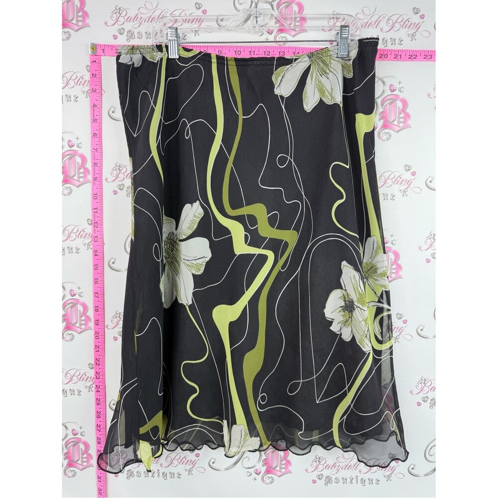 Addition Elle skirt y2k flowers Black Skirt with Lime Green Floral Swirl Print